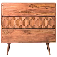 Mid-Century Modern Three-Drawer Bedroom Chest with Honeycomb Carving