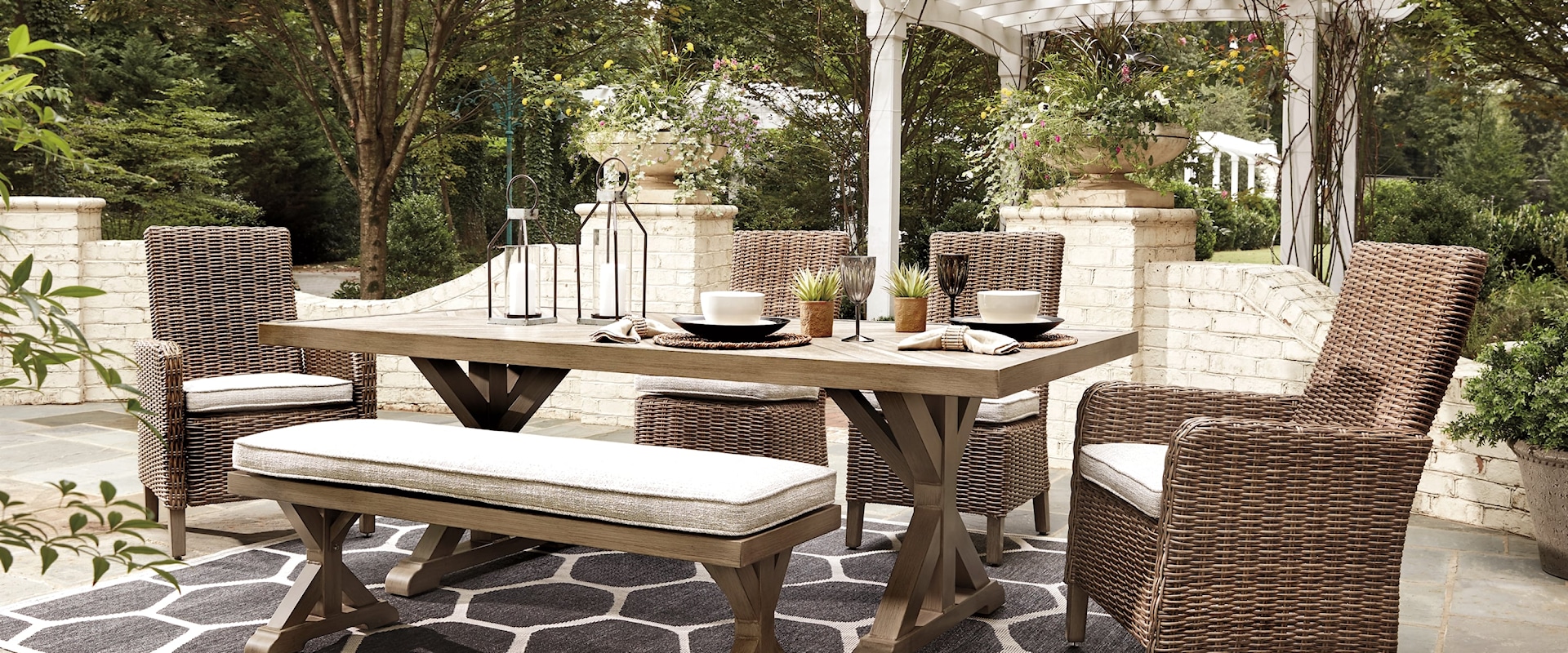 Outdoor Dining Table with 4 Chairs and Bench