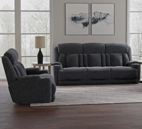 Casual Power Reclining Sofa and Loveseat Set with Power Headrests