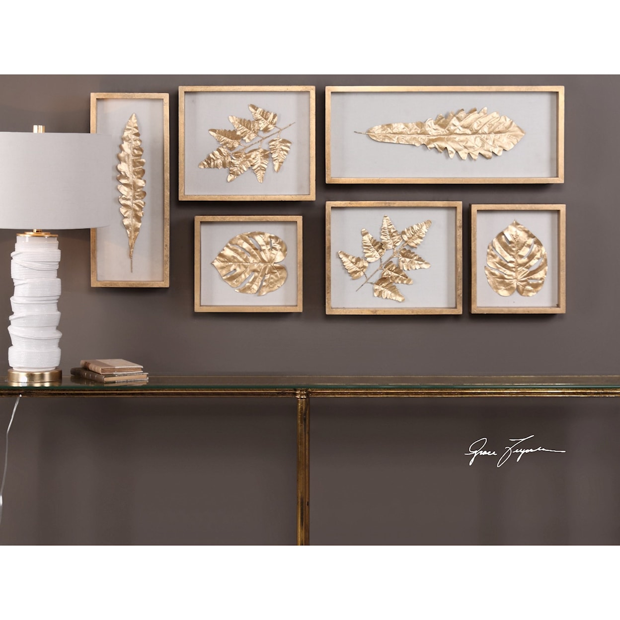 Uttermost Alternative Wall Decor Golden Leaves Shadow Box (Set of 6)