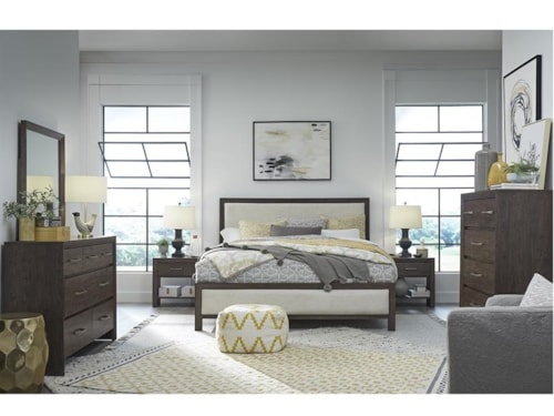 Transitional 6-Piece King Upholstered Panel Bedroom Set