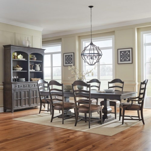 Traditional 7-Piece Dining Set with Trestle Table
