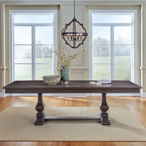 Traditional Rectangular Trestle Dining Table with Removable 18" Leaf