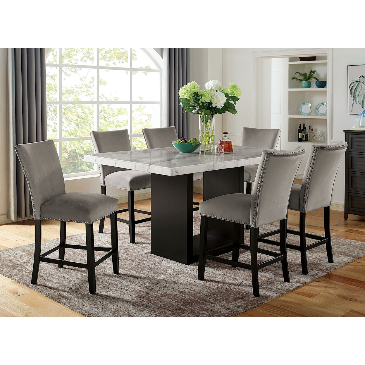 Furniture of America Kian 7-Piece Counter Height Dining Table Set