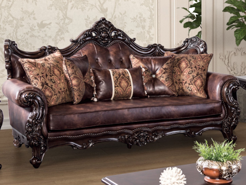 Traditional Sofa with Carved Details
