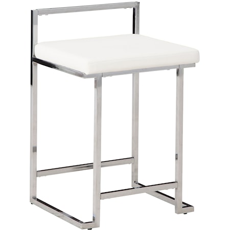 Counter Height Bar Stool with White Faux Leather Seat