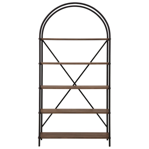 Arched Metal Bookcase with 5 Wood Shelves