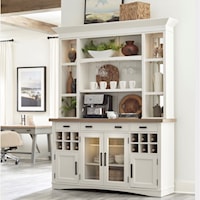 Transitional Buffet and Hutch Set Quartz Insert Work Surface, Power Outlets, Display Lighting
