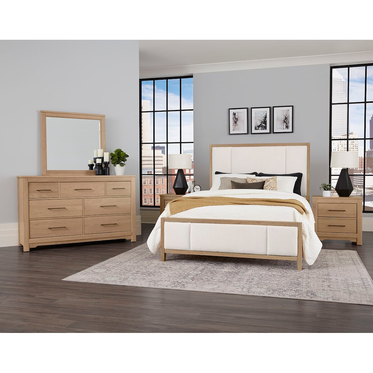 Vaughan Bassett Crafted Cherry - Bleached Upholstered Queen Bedroom Set