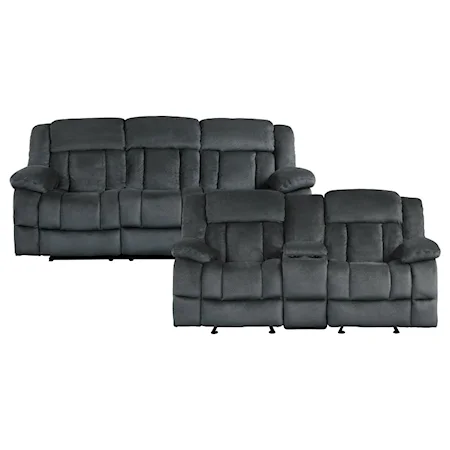 Casual 2-Piece Reclining Living Room Set with Cup Holders and Pillow Arms