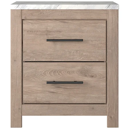2-Drawer Nightstand with Faux Marble Top