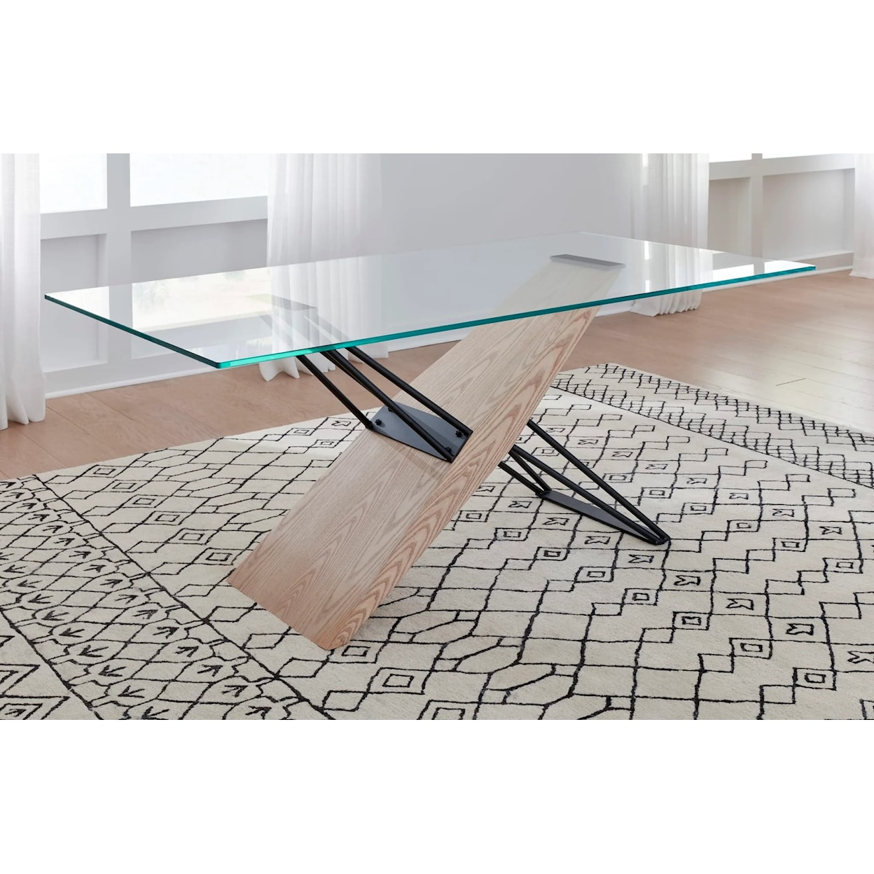 Modus International Aere Glass, Wood and Metal Rect. Dining Table