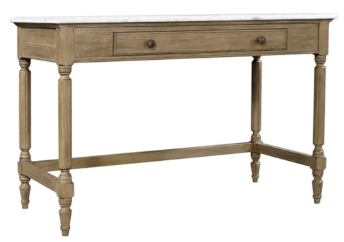 Transitional Writing Desk with Marble Top and Drop-Front Keyboard