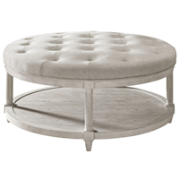 Contemporary Upholstered Button-Tufted Round Ottoman