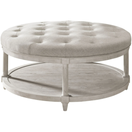 Contemporary Upholstered Button-Tufted Round Ottoman