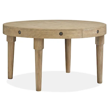 Transitional Farmhouse Round Dining Table with 13 Inch Butterfly Leaf