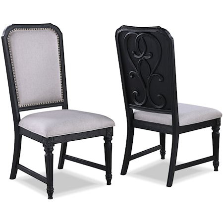 Transitional Upholstered Dining Side Chair with Nail-Head Trim