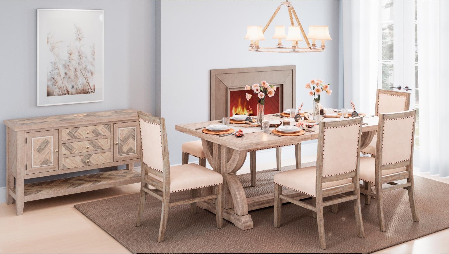 6-Piece Dining Table and Chair Set with Bench