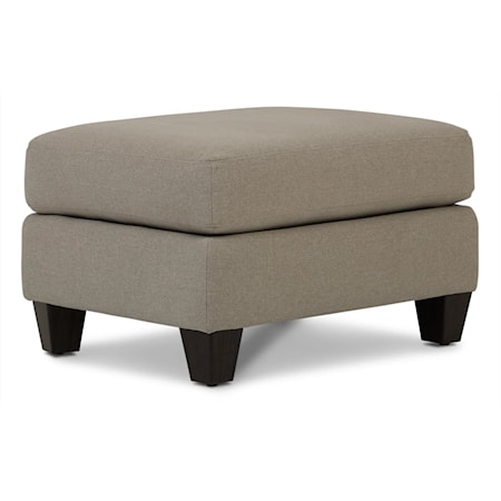 Contemporary Upholstered Ottoman with Tapered Wood Leg