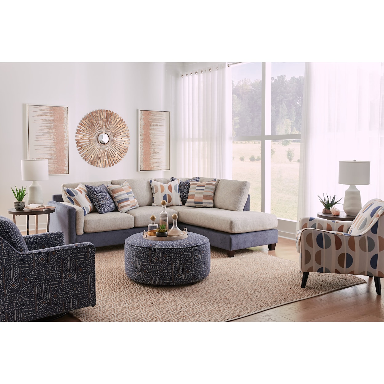 Fusion Furniture 5005 HERZL DENIM LOXLEY COCONUT Living Room Set