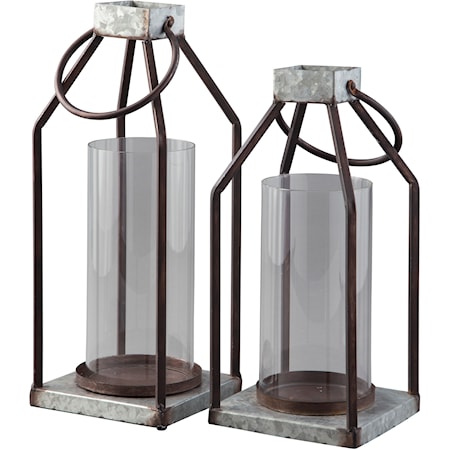 Diedrick Gray/Black Indoor/Outdoor Lantern Set