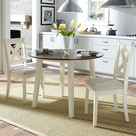 Transitional 3-Piece Round Table Dining Set