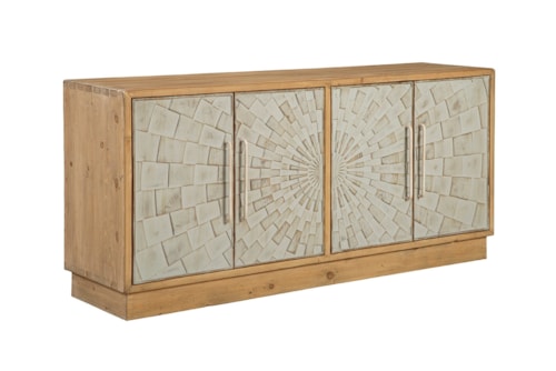 Mid-Century Modern 4-Door Sideboard with Geometric Design