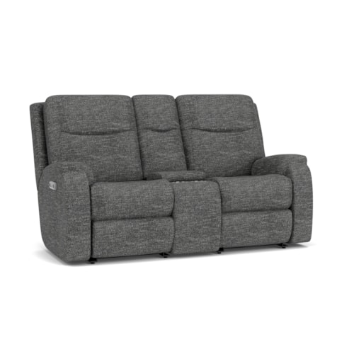 Transitional Power Reclining Console Loveseat with Power Headrests and Lumbar