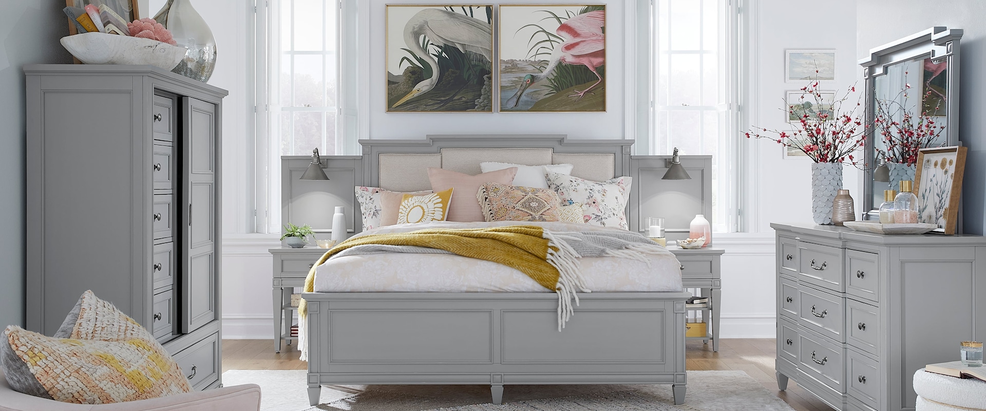 Contemporary 6-Piece Upholstered Queen Pier Bedroom Set