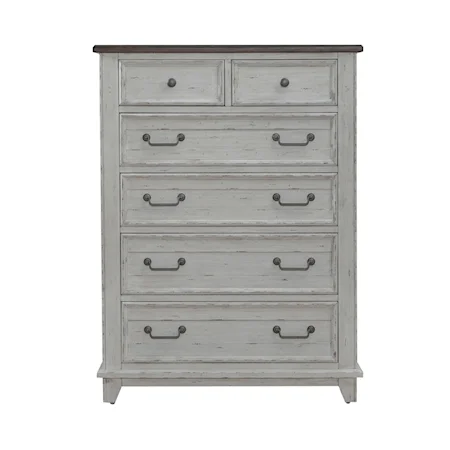Farmhouse 6-Drawer Bedroom Chest with Felt-Lined Top Drawers