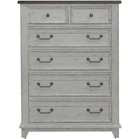 Farmhouse 6-Drawer Bedroom Chest with Felt-Lined Top Drawers