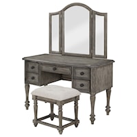 Vanity Set with Mirror and Stool