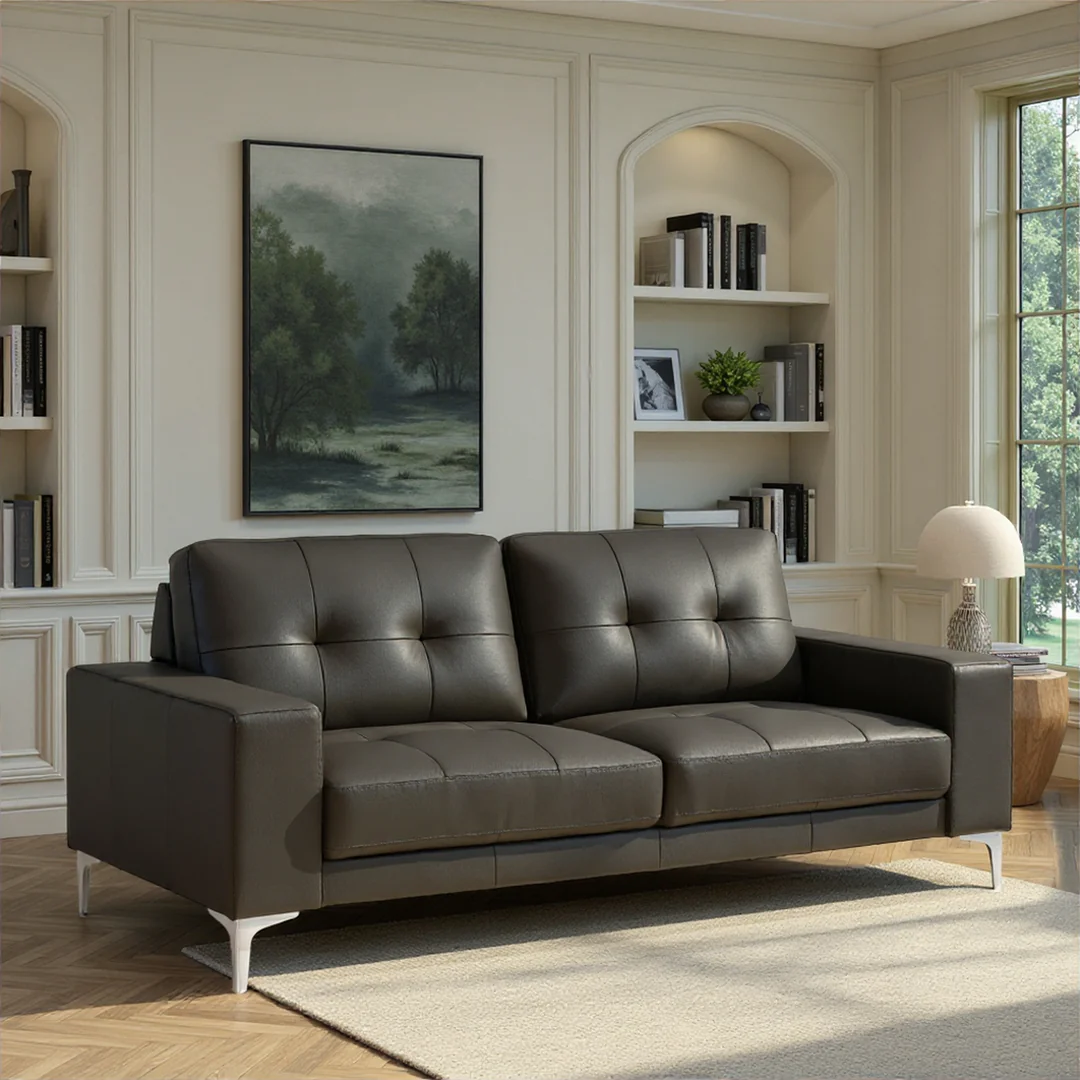 Leather Robust Track-Arm Sofa