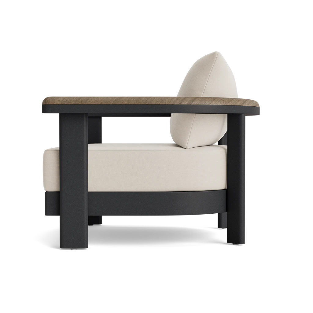 Barrel-Back Lounge Chair w/Teak Panel Arms