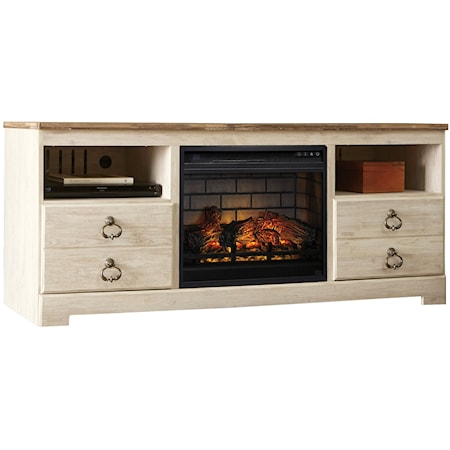 Two-Tone Large TV Stand with Fireplace Insert