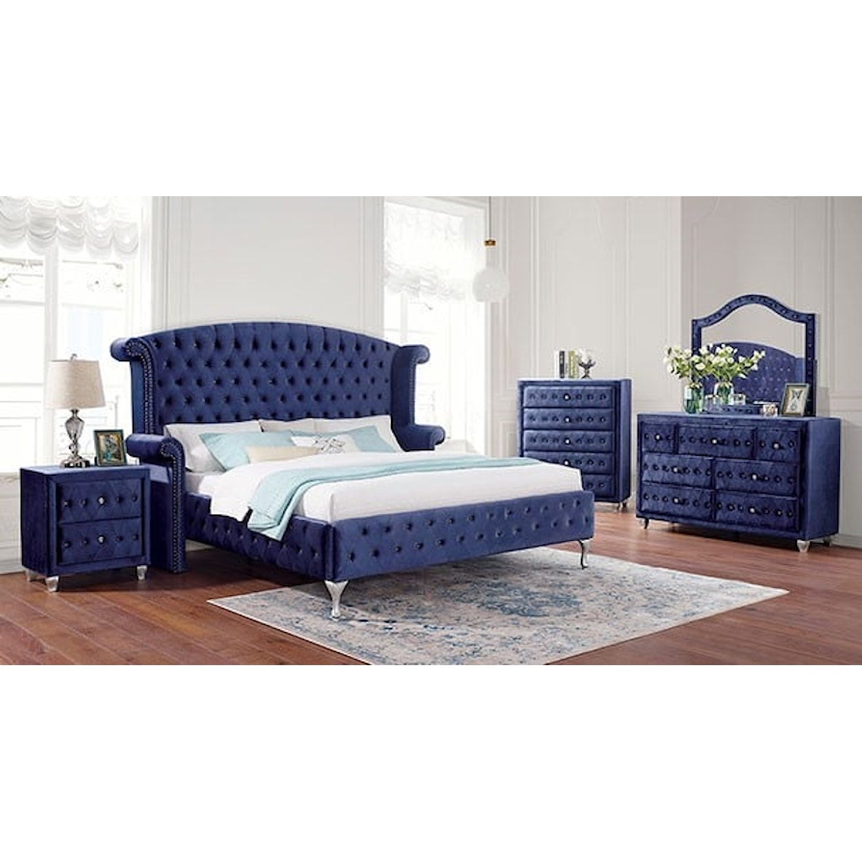 Furniture of America Alzir Queen Bed, Blue