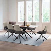 Transitional 7 Piece Dining Set with Fabric Chairs