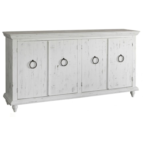 Transitional 4-Door Console with Fixed Shelves