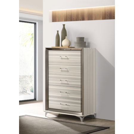 White 5-Drawer Chest with Metal Accents