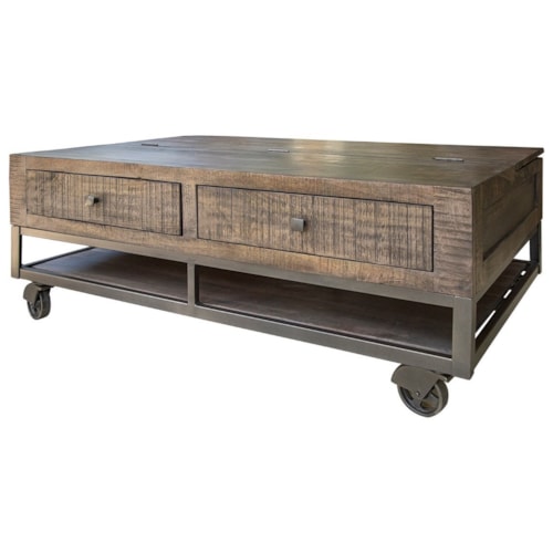 Rustic Lift-Top Cocktail Table with Cast3ers