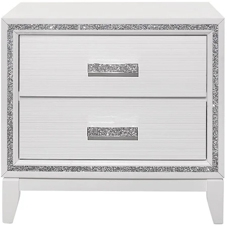 White 2-Drawer Nightstand with Glitter Trim