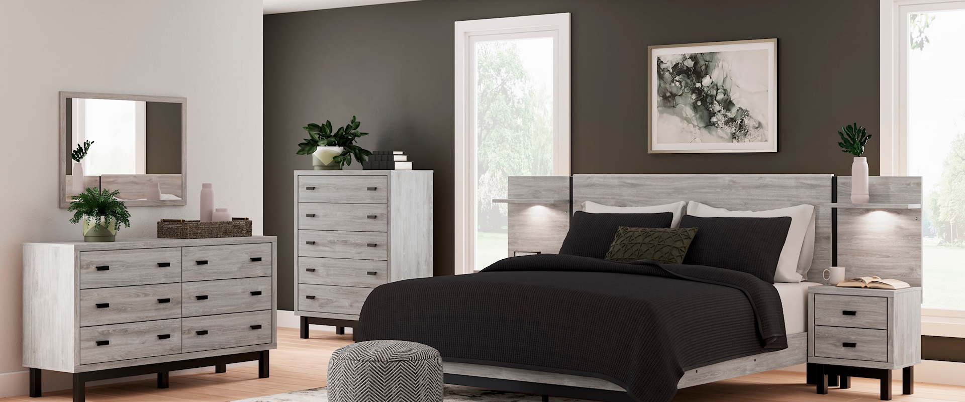 Contemporary King Pier Bed Bedroom Set