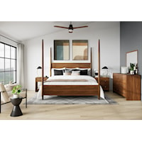 Mid-Century Modern 5-Piece King Poster Bedroom Set with 2 Nightstands