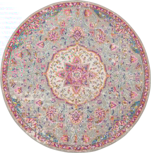 5'3"  Grey/Multi Round Rug