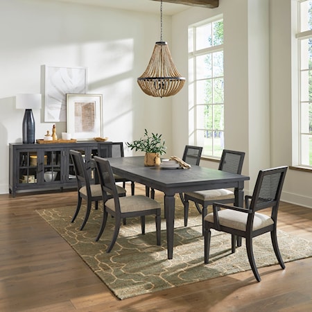 Transitional 7-Piece Rectangular Dining Set with Arm Chairs