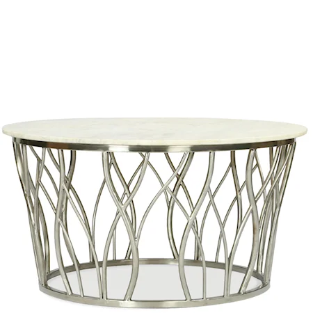 Transitional Round Cocktail Table with Marble Top and Stainless Steel Base