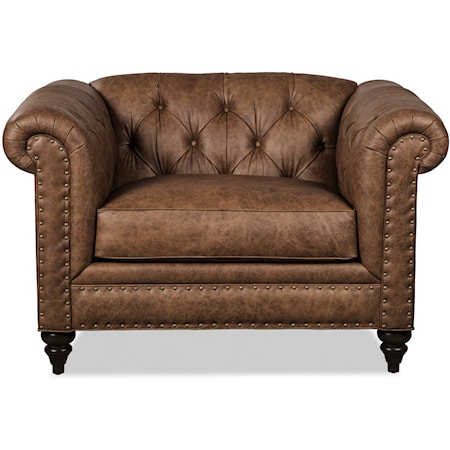 Traditional Leather Chesterfield Chair & 1/2 with Nail-Head Trim