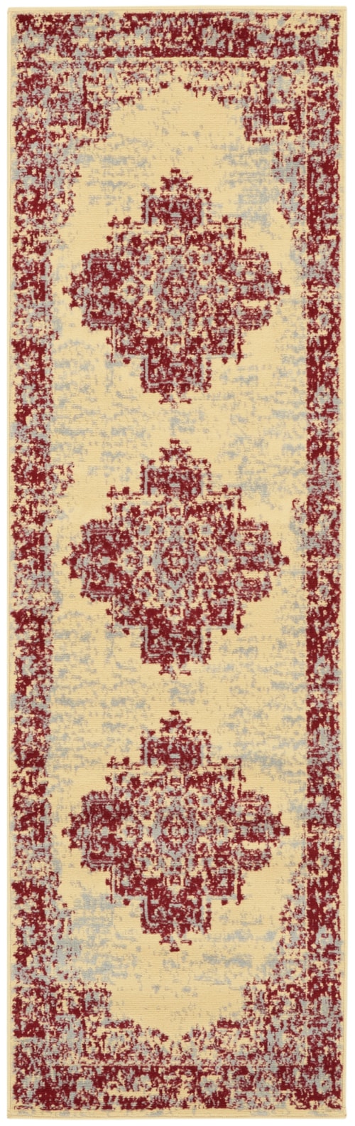 2'3" x 7'6" Cream/Red Runner Rug