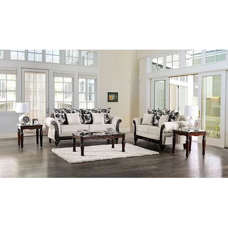 Traditional Sofa and Loveseat Set with Rolled Arms