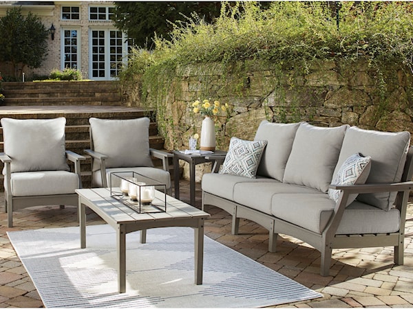 Outdoor Sofa, 2 Chairs, and Table Set